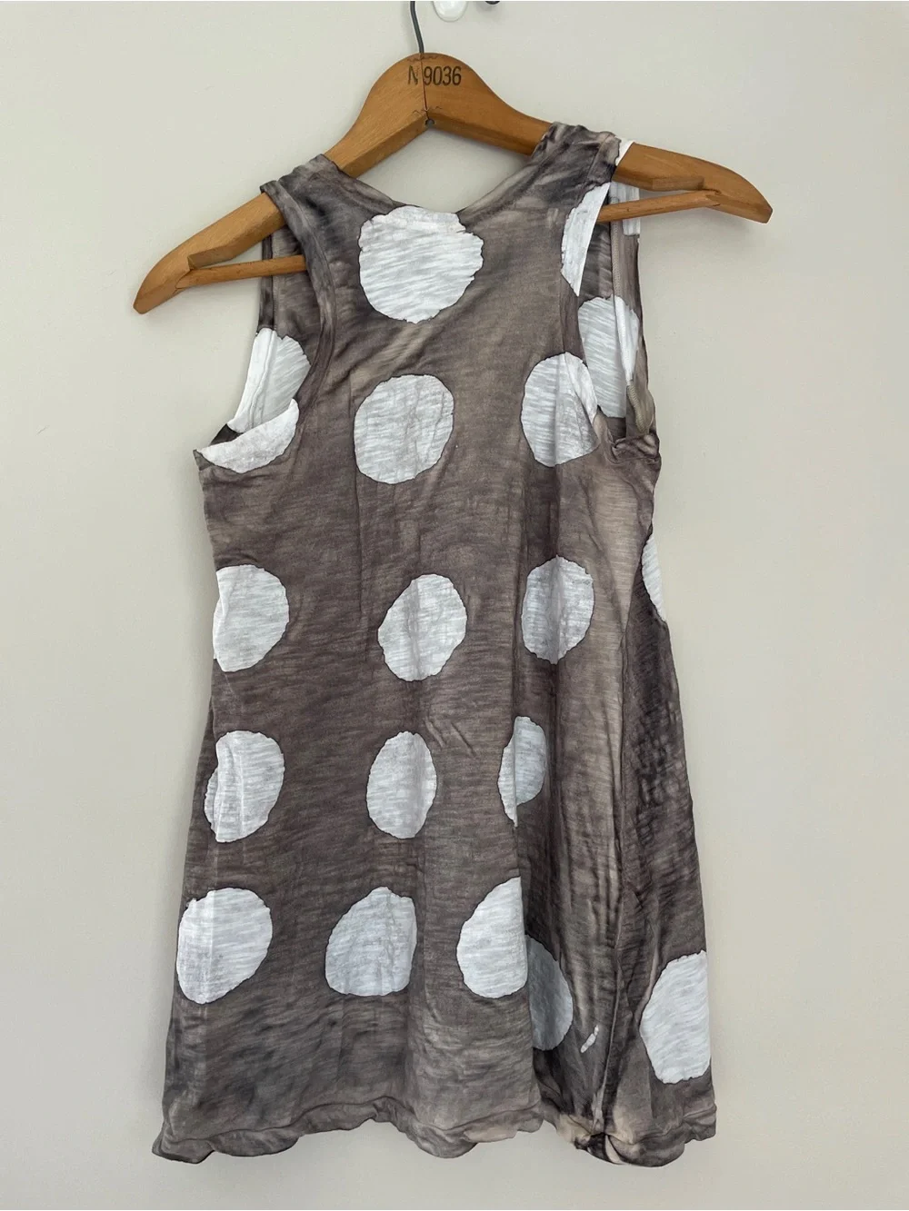 NWT Gilda Midani Cotton Polka Dot Tank Top Size XS Grey Tie Dye Distressed